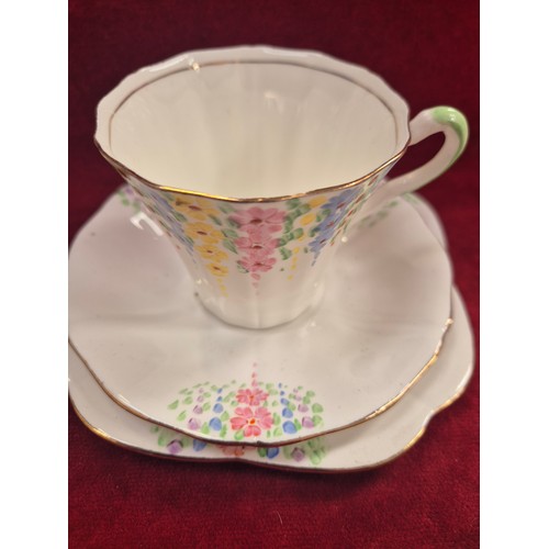 124 - Art Deco Paladin china tea set by Hughes Fenton Ltd., hand painted with delicate flowers and finishe... 