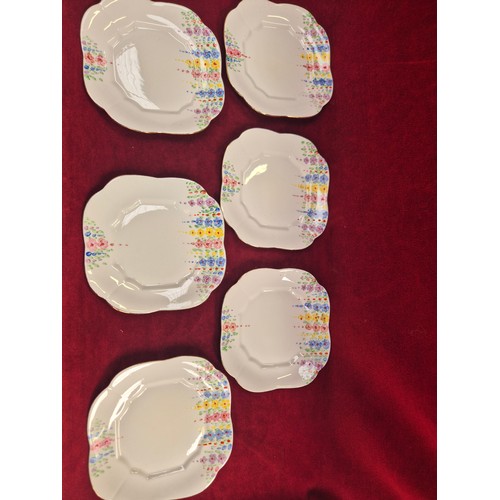 124 - Art Deco Paladin china tea set by Hughes Fenton Ltd., hand painted with delicate flowers and finishe... 