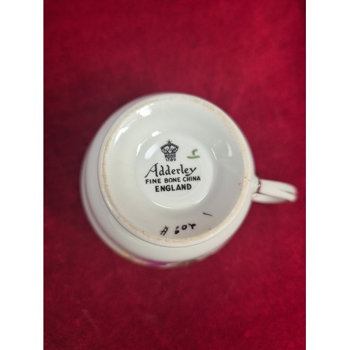 126 - Adderley Columbine pattern fine bone china tea set, including 2x cups and saucers, tea pot, creamer ... 