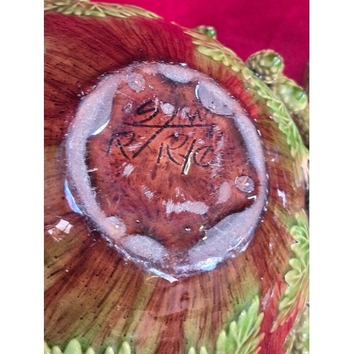 130 - Two early 20thC Rye Sussex Ware art pottery jardinières, decorated with moulded hops. Larger rim 17c... 