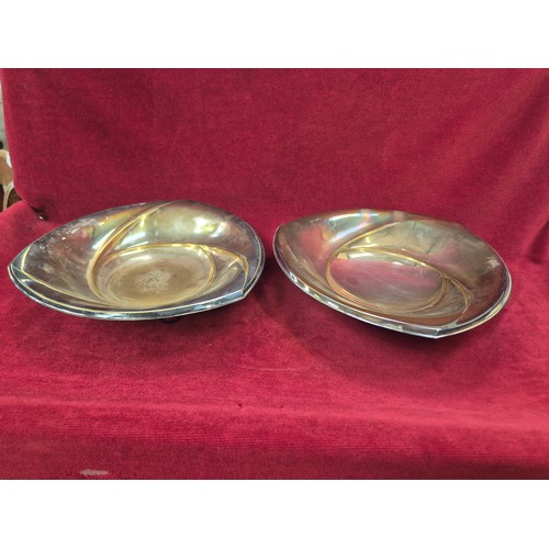 132 - German WMF Ikora silver plated Art Deco vase and two triangular footed dishes.