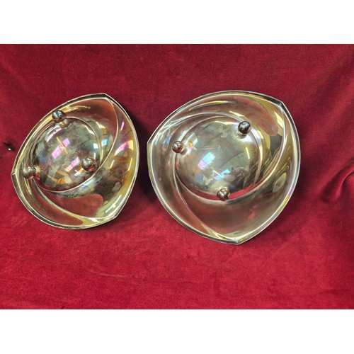 132 - German WMF Ikora silver plated Art Deco vase and two triangular footed dishes.