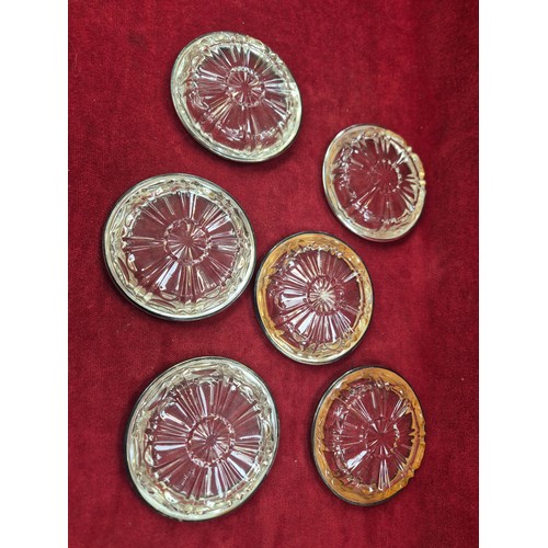 135 - Vintage Italian Leonard silver plated crystal wine coasters (x6) and matching square pressed glass d... 