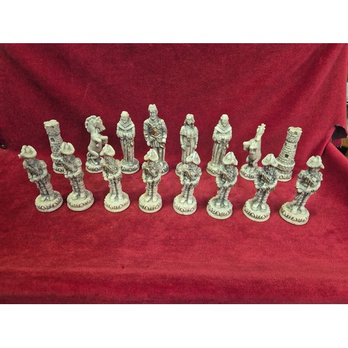 137A - Aztec Mayan style chess set with board - Spanish Conquistador & native pieces - complete.