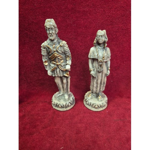 137A - Aztec Mayan style chess set with board - Spanish Conquistador & native pieces - complete.