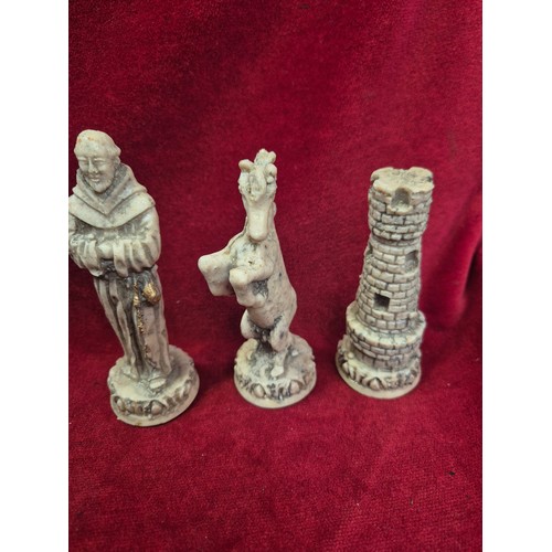 137A - Aztec Mayan style chess set with board - Spanish Conquistador & native pieces - complete.