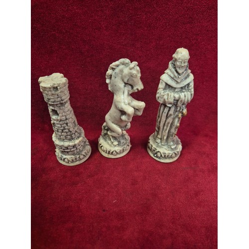 137A - Aztec Mayan style chess set with board - Spanish Conquistador & native pieces - complete.
