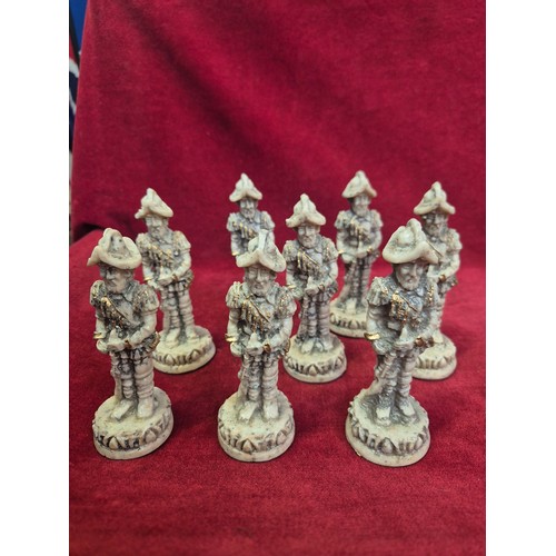 137A - Aztec Mayan style chess set with board - Spanish Conquistador & native pieces - complete.