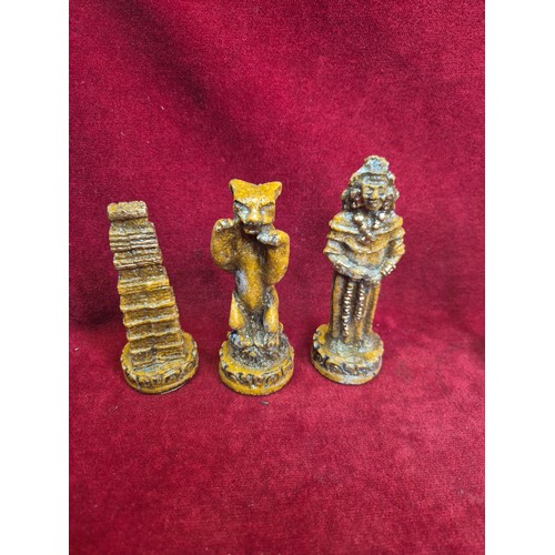 137A - Aztec Mayan style chess set with board - Spanish Conquistador & native pieces - complete.