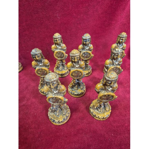 137A - Aztec Mayan style chess set with board - Spanish Conquistador & native pieces - complete.