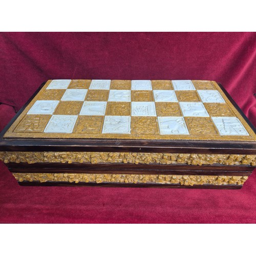 137A - Aztec Mayan style chess set with board - Spanish Conquistador & native pieces - complete.