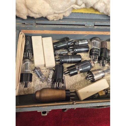 141 - Wooden box of vintage British and American radio valves, including examples from Brimar, National Un... 
