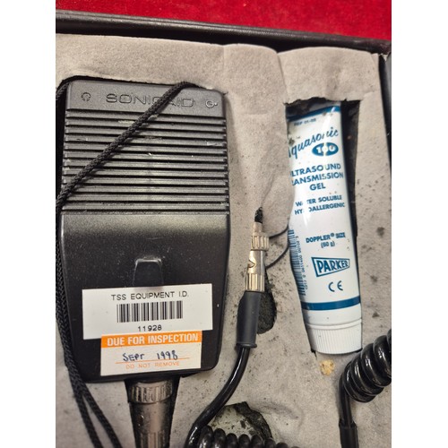 145 - Vintage Sonicaid fetal Doppler, a hand held ultrasound device for prenatal care. In the original cas... 