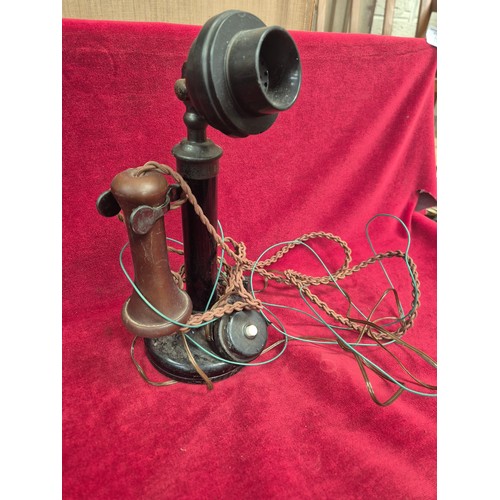 150 - Vintage telephones lot - two upright candlestick telephones for spares or repair, together with a ro... 