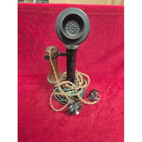 150 - Vintage telephones lot - two upright candlestick telephones for spares or repair, together with a ro... 