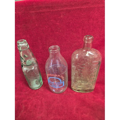 151 - Group of Victorian and early 20thC glass bottles and stoneware preserve pots, including ribbed poiso... 