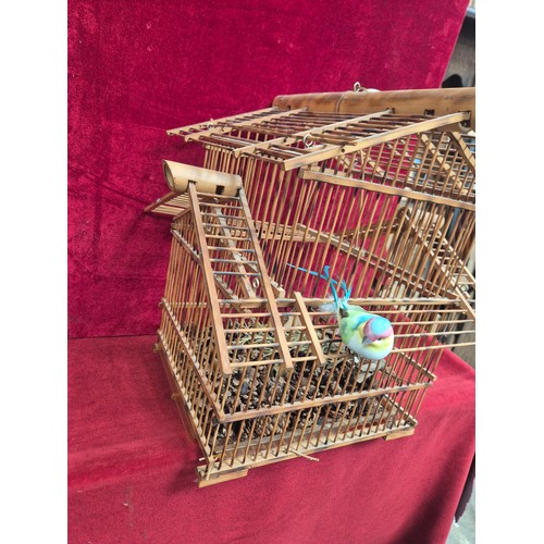 152 - Vintage bamboo songbird cage with hanging chain.
