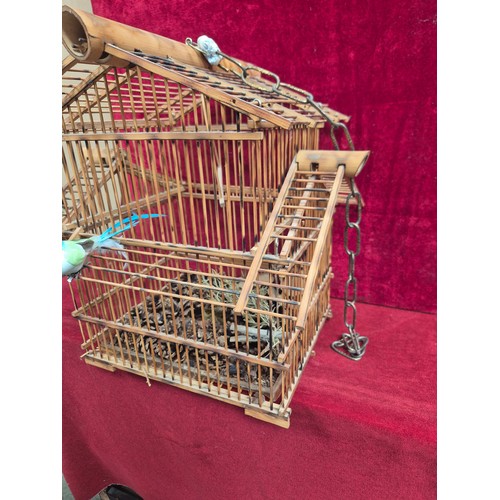 152 - Vintage bamboo songbird cage with hanging chain.