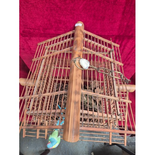 152 - Vintage bamboo songbird cage with hanging chain.