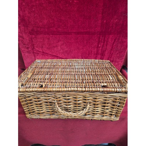 153 - Vintage wicker picnic hamper, together with a wicker flower collecting basket.