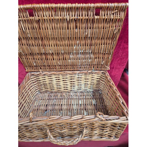 153 - Vintage wicker picnic hamper, together with a wicker flower collecting basket.