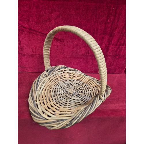 153 - Vintage wicker picnic hamper, together with a wicker flower collecting basket.