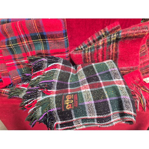 154 - Three vintage Scottish tartan plaid woolen & mohair blankets, one with a label for 'Robert Burns All... 