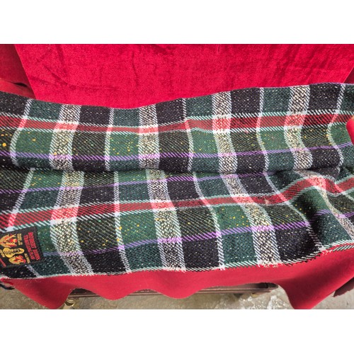 154 - Three vintage Scottish tartan plaid woolen & mohair blankets, one with a label for 'Robert Burns All... 