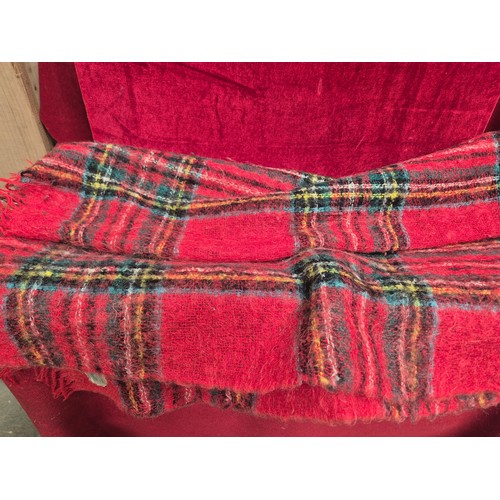 154 - Three vintage Scottish tartan plaid woolen & mohair blankets, one with a label for 'Robert Burns All... 
