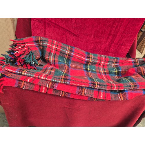 154 - Three vintage Scottish tartan plaid woolen & mohair blankets, one with a label for 'Robert Burns All... 