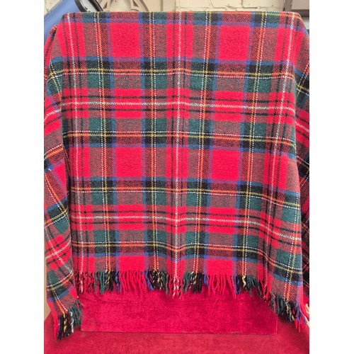 154 - Three vintage Scottish tartan plaid woolen & mohair blankets, one with a label for 'Robert Burns All... 