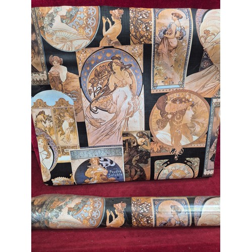 168 - Rare full roll and part roll of 1970’s wallpaper with the Art Nouveau designs of Alphonse Mucha toge... 