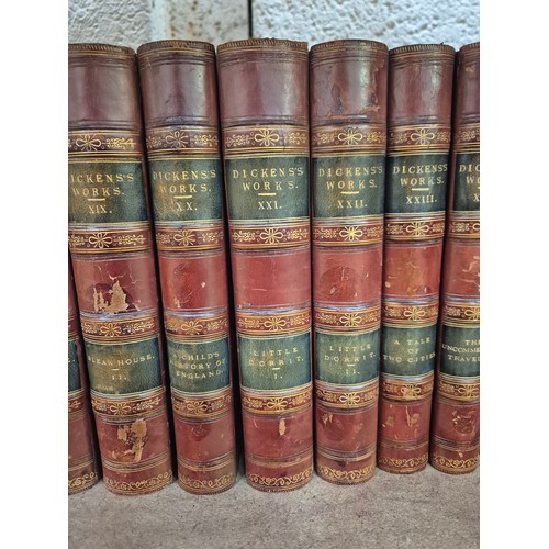 211 - A superb 19th Century 30 Volume leather bound set of the Works of Charles Dickens, Illustrated Libra... 