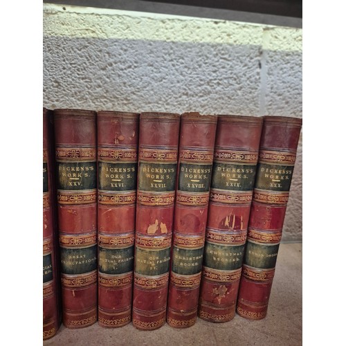 211 - A superb 19th Century 30 Volume leather bound set of the Works of Charles Dickens, Illustrated Libra... 