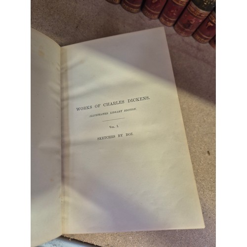 211 - A superb 19th Century 30 Volume leather bound set of the Works of Charles Dickens, Illustrated Libra... 