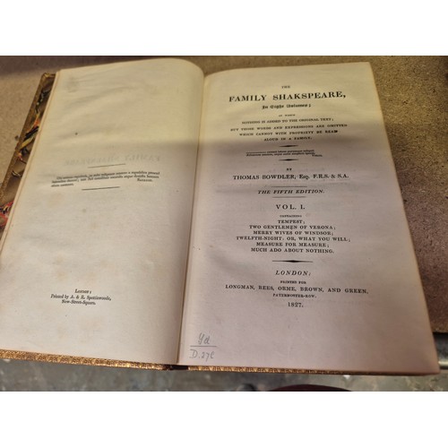 212 - 1827 The Family Shakspeare in 8 Volumes edited (Bowdlerized)  by Thomas Bowdler “those words & expre... 