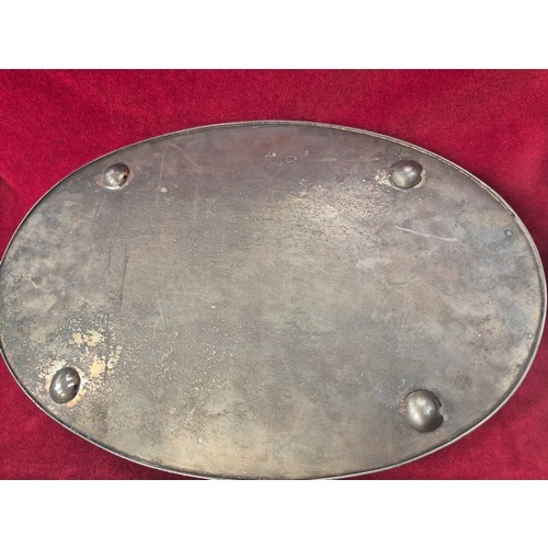 133 - Vintage silver plated oval serving tray, with foliate chased engraving and pierced gallery. 45cm x 3... 