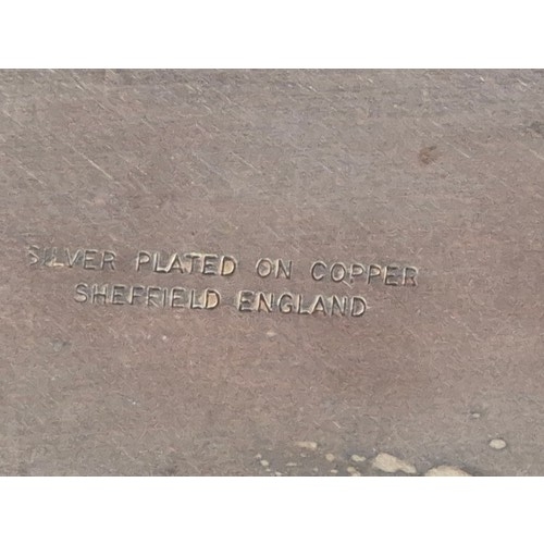 133 - Vintage silver plated oval serving tray, with foliate chased engraving and pierced gallery. 45cm x 3... 