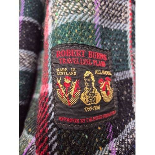154 - Three vintage Scottish tartan plaid woolen & mohair blankets, one with a label for 'Robert Burns All... 
