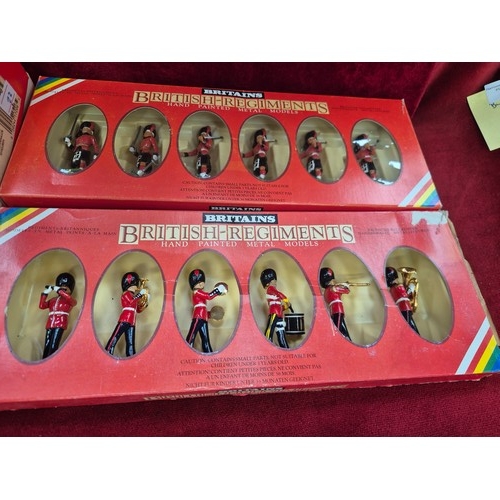 187 - 3 boxed sets Britains including Scots Guards Drums & Bugles 10 models, 6 Black Watch Highlanders 723... 