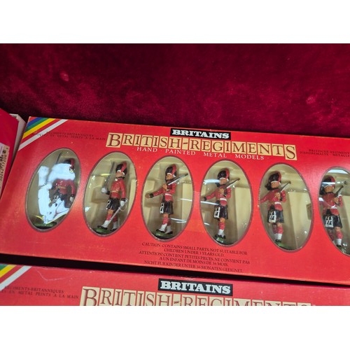 187 - 3 boxed sets Britains including Scots Guards Drums & Bugles 10 models, 6 Black Watch Highlanders 723... 