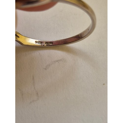 74 - 3 vintage silver rings with 925 marks, one with lilac coloured stone and a fourth ring in white meta... 