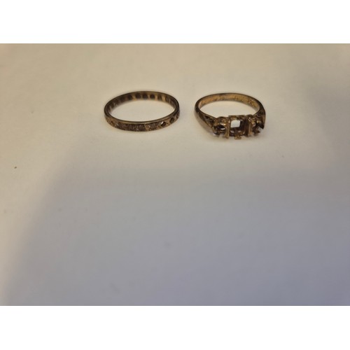 75 - Scrap gold inc 9ct ring missing stones Birm hallmarks 2.3 grams and an eternity ring with clear ston... 