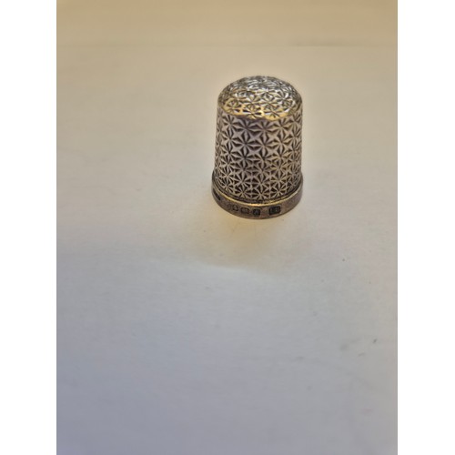 84 - 4 Sterling silver thimbles, all with Birmingham Hallmarks, one with Irish Shamrock and Harp detail a... 