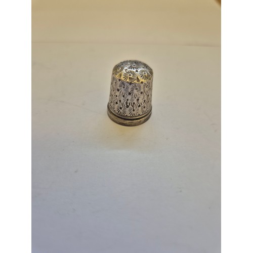 84 - 4 Sterling silver thimbles, all with Birmingham Hallmarks, one with Irish Shamrock and Harp detail a... 