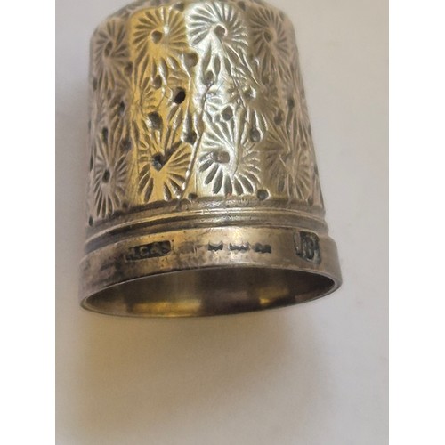 84 - 4 Sterling silver thimbles, all with Birmingham Hallmarks, one with Irish Shamrock and Harp detail a... 
