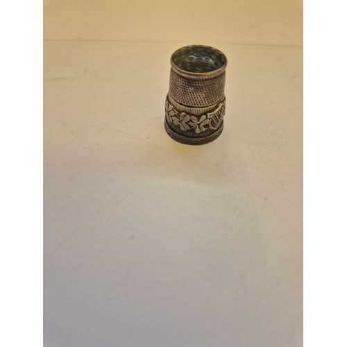 84 - 4 Sterling silver thimbles, all with Birmingham Hallmarks, one with Irish Shamrock and Harp detail a... 