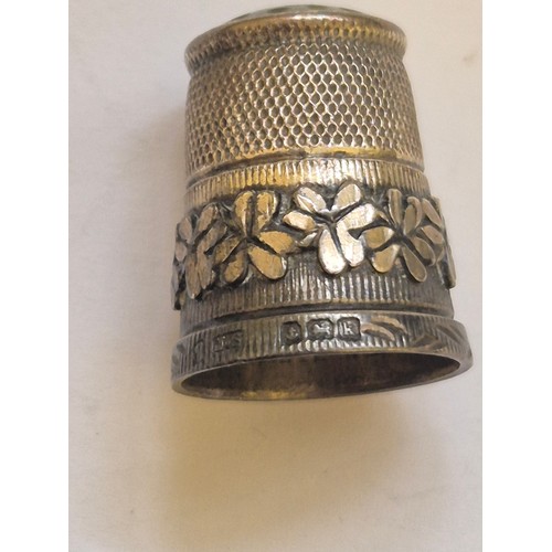 84 - 4 Sterling silver thimbles, all with Birmingham Hallmarks, one with Irish Shamrock and Harp detail a... 