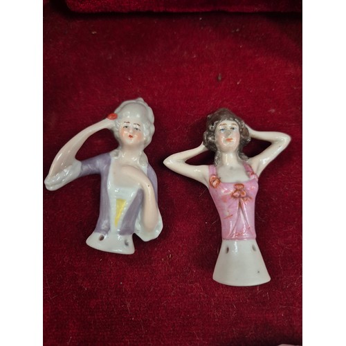 87 - 1930s Japanese lacquered jewellery box with contents of costume jewellery, 2 porcelain pincushion do... 