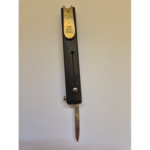 94A - 19thC ebony and brass Quill cutter in the original box, made by Rodgers Cutlers (to her Majesty) wit... 